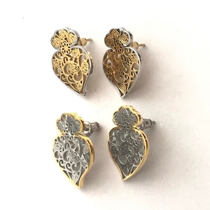 Viana&#39;s hearts earrings, portuguese filigree earrings, traditional filigree Portugal heart of Viana, Love earrings stainless steel