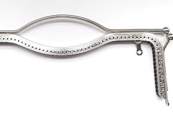 1 zilveren metalen portemonnee frame met naaigaten 27 cm, portemonnee frame met metalen handvat, portemonnee sluitingen voor handtas, grote portemonnee frame