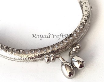 1 silver metal purse frame with sewing holes 10.5 10,5 cm, round coin purse frame, engraved purse frame, DIY purse frame, gradma purse