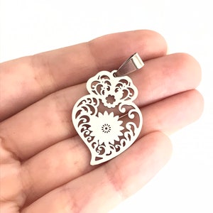 Filigrane Anhänger Edelstahl Silber, portugiesisch3,1 cm Charme Herz liefert, Herz von Viana, Portugal Edelstahl Charme für Halskette