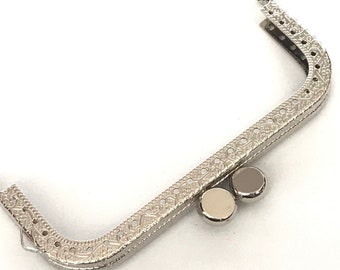 1 silver metal purse frame with sewing holes 10.5 10,5 cm, round coin purse frame, engraved purse frame, DIY purse frame, gradma purse