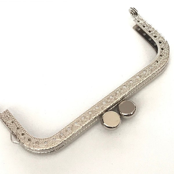 1 silver metal purse frame with sewing holes 10.5 10,5 cm, round coin purse frame, engraved purse frame, DIY purse frame, gradma purse