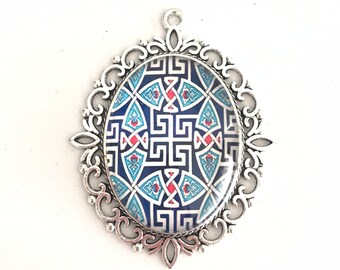 Glass tile pendant, azulejo, kaleidoscope pendant, mandala pendant, portuguese tile like pendant, talavera jewellery, labyrinth supplies