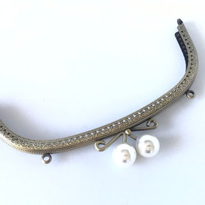 1 bronze metal purse frame with sewing holes 21 cm, supplies, coin purse frame, white pearl decoration, pearl purse clasps, premium purse image 7