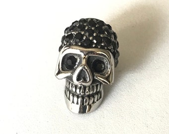 Skull pendant, silver stainless steel, 23 mm skeleton head, halloween jewelry, goth charm, death head pendant, cranium charm for necklace