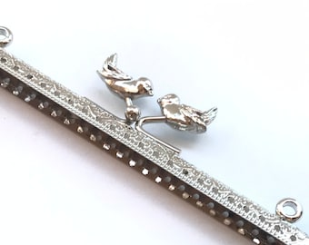 1 silver metal purse frame with sewing holes 15 cm, supplies, bird decoration, coin purse frame