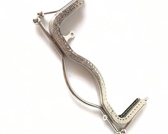 1 zilveren metalen portemonneeframe met naaigaten 20,5 cm, portemonneeframe met metalen handvat, portemonneesluitingen voor handtas, groot portemonneeframe