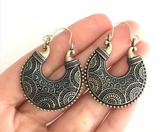 1 Pair of filigree earrings in bronze and blue color, Viana's hearts, portuguese jewelry, traditional jewelry, heart of viana, Portugal