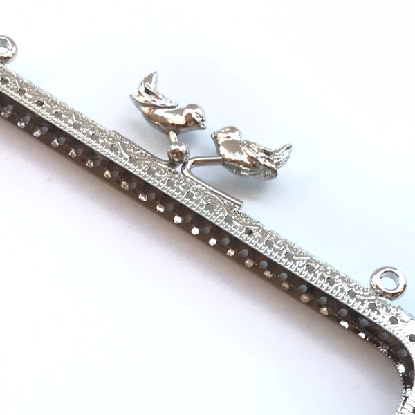 1 silver metal purse frame with sewing holes 15 cm, supplies, bird decoration, coin purse frame