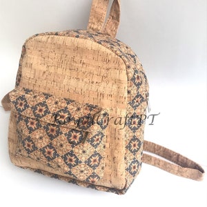 Mochila de corcho para mujer, bolso de corcho, bolso vegano, materiales naturales, bolso ecológico, bolso de cuero, bolso scholl, bolso trasero de corcho, patrón de azulejos portugueses