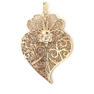 Pendentif filigrane en or portugais 7,9 cm, breloque cœur fleur, fournitures, pendentif filigrane, pendentif fligree, cœur de Viana