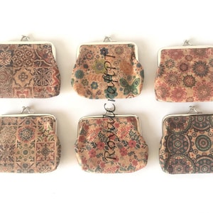 Portefeuille en liège, portefeuille végétalien, sac en liège, portefeuille écologique pour femmes pour pièces de monnaie, portefeuille en liège portugais, petit porte-monnaie en liège. cadre de sac à main en métal