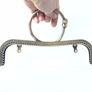 1 bronze metal purse frame with sewing holes 22 cm, supplies, purse frame with handle for handmade handbag, purse frame with metal handle
