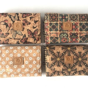 Cork wallet, vegan wallet cork bag, womens eco-friendly wallet with place for cards and coins, talavera pattern, portuguese tile cork wallet
