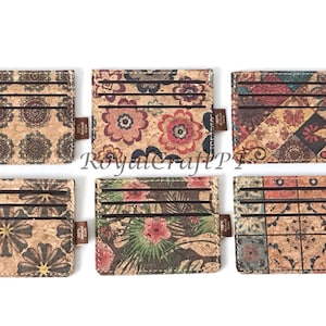Soporte de tarjeta Cork, cartera de tarjeta, porta tarjeta pequeña para uso diario, diferentes patrones titular de la tarjeta, producto verde, material natural exclusivo