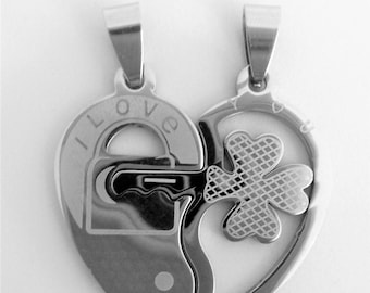 Best friends pendant 34 mm, 1.34 in, 2 pieces pendant for BFF, i love you charms, two matching pendants, key and locker 2 pieces charm