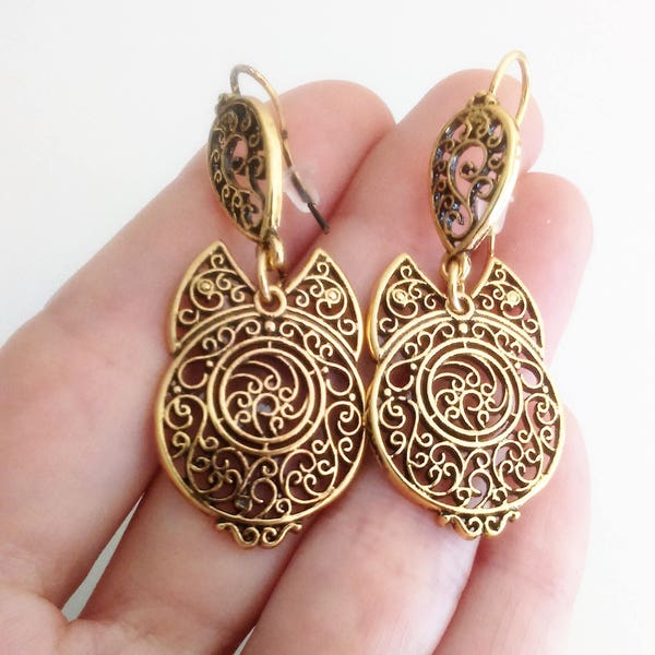 Portuguese filigree earrings 4,3 cm, 1 Pair of bronze earrings, heart flower findings, Viana Heart earrings, portugal, traditional earrings
