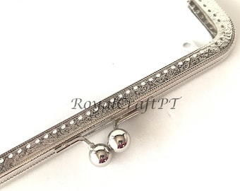 1 zilveren metalen portemonnee frame met naaigaten 21 cm, benodigdheden, groot portemonnee frame voor handtas, grootmoeder portemonnee sluitingen, eenvoudig portemonnee frame