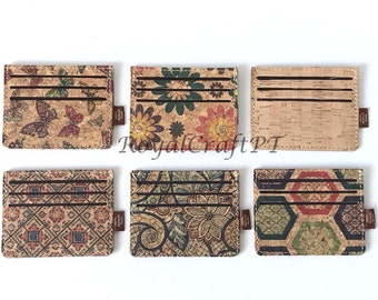 Cork card holder, card wallet, little cardholder for everyday use, different patterns card holder, green product, exclusive natural material