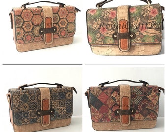 Cork handbag for women, cork bag, vegan bag, natural materials, eco bag, leather bag, portuguese decoration, flower handbag and shoulder bag