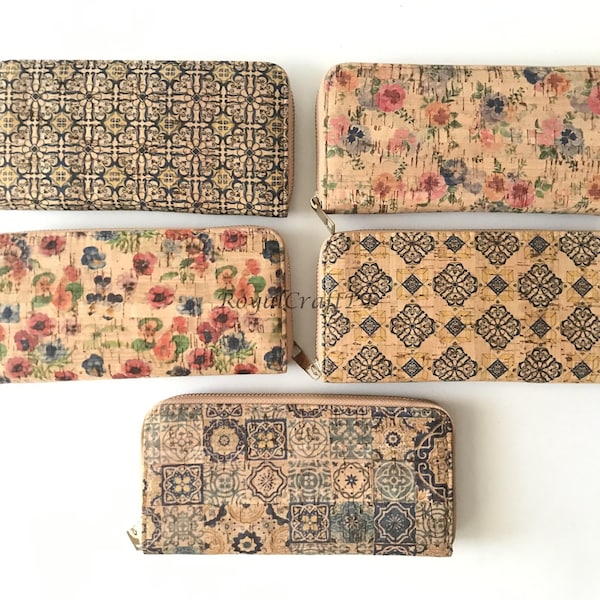 Kurk portemonnee, veganistische portemonnee kurktas, milieuvriendelijke damesportemonnee met plaats voor kaarten en munten, talavera patroon, Portugese tegelkurk portemonnee