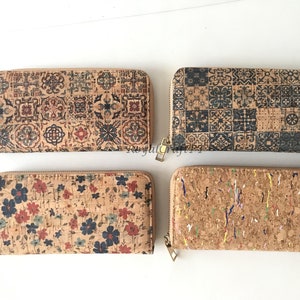 Portefeuille en liège, sac en liège portefeuille végétalien, portefeuille écologique pour femmes avec place pour cartes et pièces de monnaie, motif talavera, portefeuille en liège à carreaux portugais