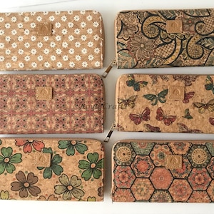 Cork wallet, vegan wallet cork bag, womens eco-friendly wallet with place for cards and coins, talavera pattern, portuguese tile cork wallet