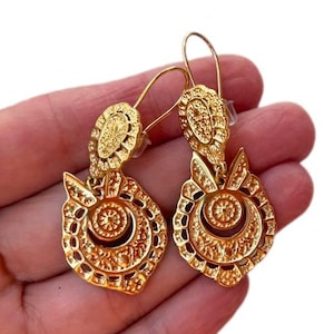 Viana&#39;s hearts earrings, portuguese filigree earrings, traditional filigree Portugal heart of Viana Love gold earrings stainless steel