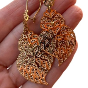 Viana&#39;s hearts earrings, portuguese filigree earrings, traditional filigree Portugal heart of Viana gold earrings stainless steel flower