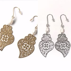 Viana's hearts earrings, portuguese filigree earrings, traditional filigree Portugal heart of Viana, Love earrings stainless steel