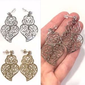 Viana&#39;s hearts earrings, portuguese filigree earrings, traditional filigree Portugal heart of Viana, Love earrings stainless steel