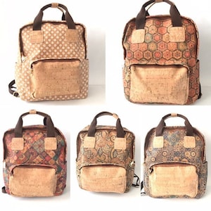Kork-Rucksack für Damen, Korktasche, vegane Tasche, Naturmaterialien, Ökotasche, Ledertasche, Schultasche, Daisy Flower Kork-Rucksack