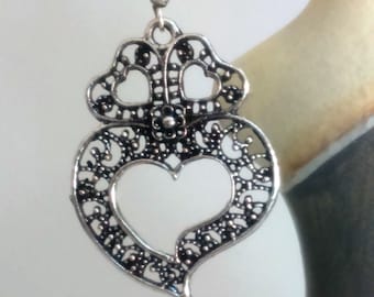 1 Pair of Portuguese filigree earrings silver 3,8 cm charm heart flower findings Viana Heart earrings, traditional portguese earrings