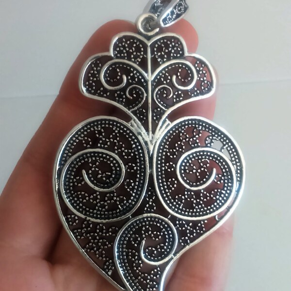Filigree pendant silver portuguese 8,0 cm charm heart flower findings supplies, filgree pendant, fligree pendant, traditional viana's heart