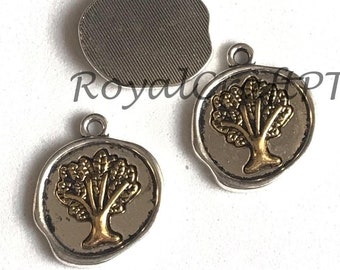 3x gold tree medallion, 20mm silver tree charm, leaf tree pendant, family tree, nature charms, tree of life jewelry, tree jewelry supplies