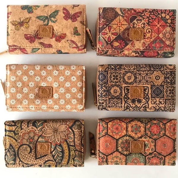 Portfel korkowy, portfel wegański, torba korkowa, ekologiczny portfel damski z miejscem na karty i monety, portugalski portfel korkowy