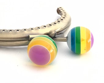Metal purse frame with sewing holes 8.5 8,5 cm, bronze supplies, purse clasp, coin purse frame, rainbow ball decoration, cute coin purse