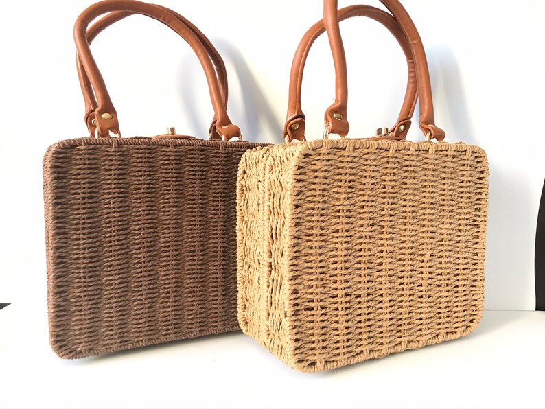 Rattan bag, square straw bag, vegan crossbody bag, basket bag, summer bag bohemian style, natural materials, boho beach purse 