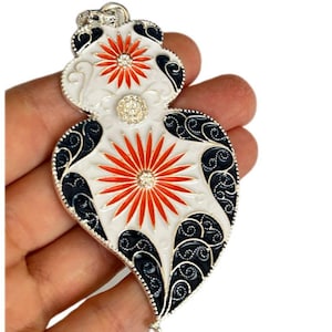 Filigree pendant in silver, white, blue and red, portuguese pendant 7.9 cm, viana&#39;s heart, heart of viana, Portugal, portuguese necklace
