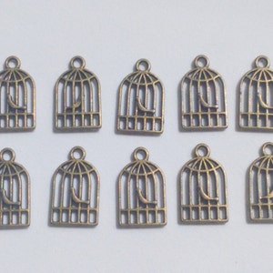 10x bird cage pendant bronze brass 15 mm charm findings supplies necklace double sided