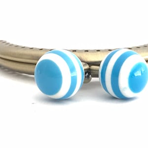 Metal purse frame with sewing holes 8,50 cm bronze supplies purse clasp, coin purse frame, white and blue ball decoration, cute coin purse image 4