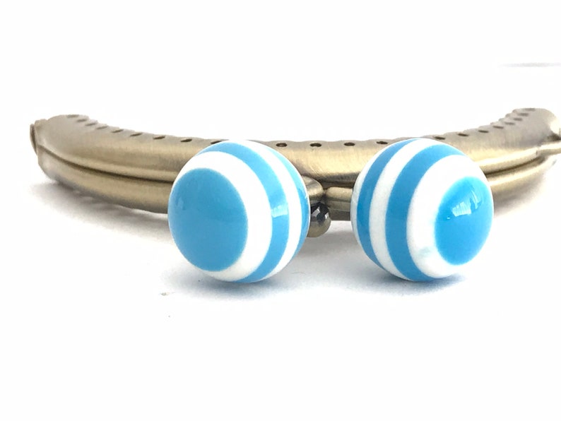 Metal purse frame with sewing holes 8,50 cm bronze supplies purse clasp, coin purse frame, white and blue ball decoration, cute coin purse image 4