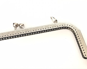 1x silver metal purse frame with sewing holes 24 cm, 9.45 inches, supplies, big purse frame, handbag making supply