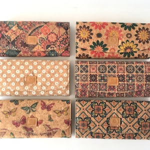 Cartera de corcho, bolso de corcho de cartera vegana, cartera ecológica para mujer con lugar para tarjetas y monedas, patrón de talavera, cartera de corcho de azulejos portugueses