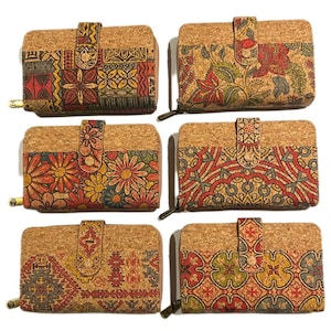 Cork wallet, vegan wallet cork bag, womens eco-friendly wallet with place for cards and coins, talavera pattern, portuguese tile cork wallet