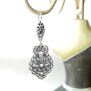 Boucles d&#39;oreilles en filigrane portugaises 4,3 cm breloque, 1 paire de boucles d&#39;oreilles en argent, apprêts en forme de cœur et de fleur, boucles d&#39;oreilles en forme de cœur Viana