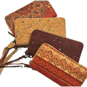 Cork wallet, vegan wallet cork bag, womens eco-friendly wallet with place for cards and coins, talavera pattern, portuguese tile cork wallet
