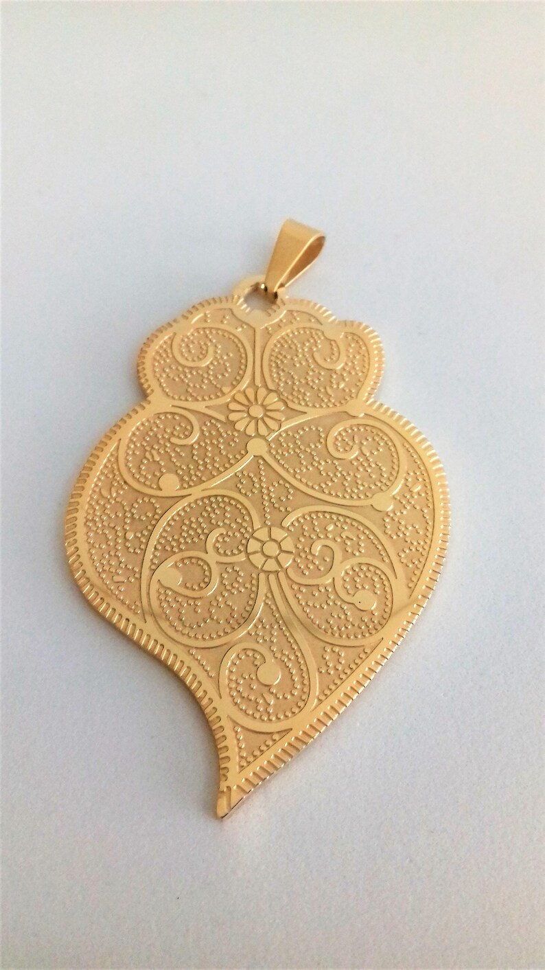 Portuguese Filigree pendant gold 65 cm charm heart flower Etsy