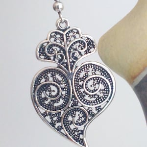 1 Pair of Portuguese filigree earrings silver 4 cm charm heart flower findings Viana Heart earrings