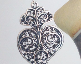 1 Pair of Portuguese filigree earrings silver 4 cm charm heart flower findings Viana Heart earrings